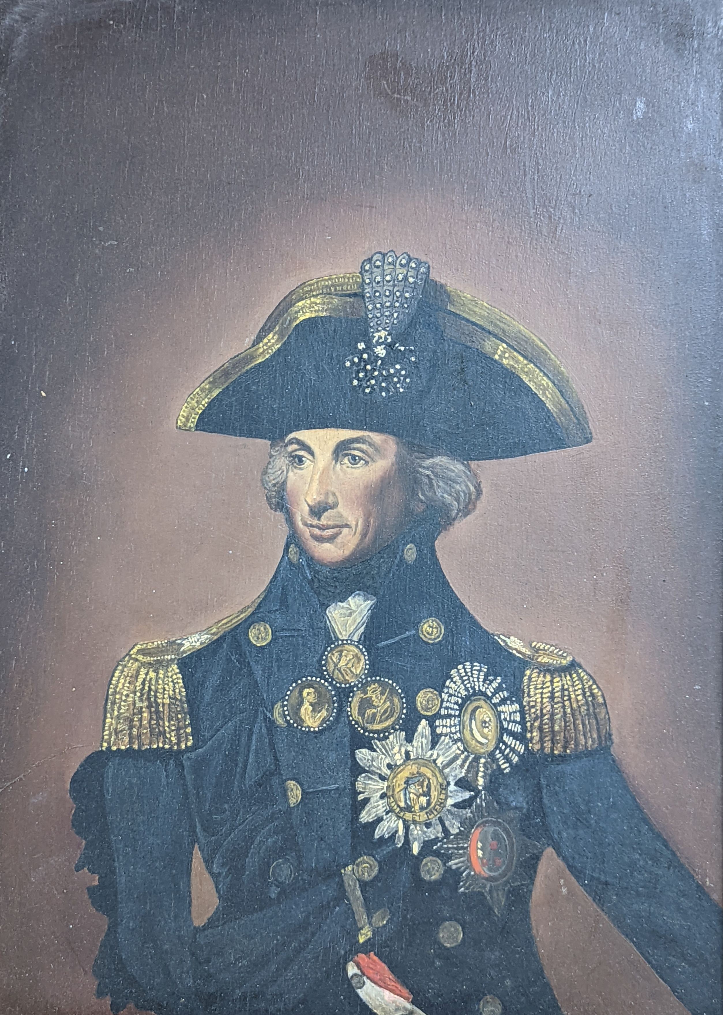English School, oil on board, Portrait of Admiral Lord Nelson, 41 x 29cm